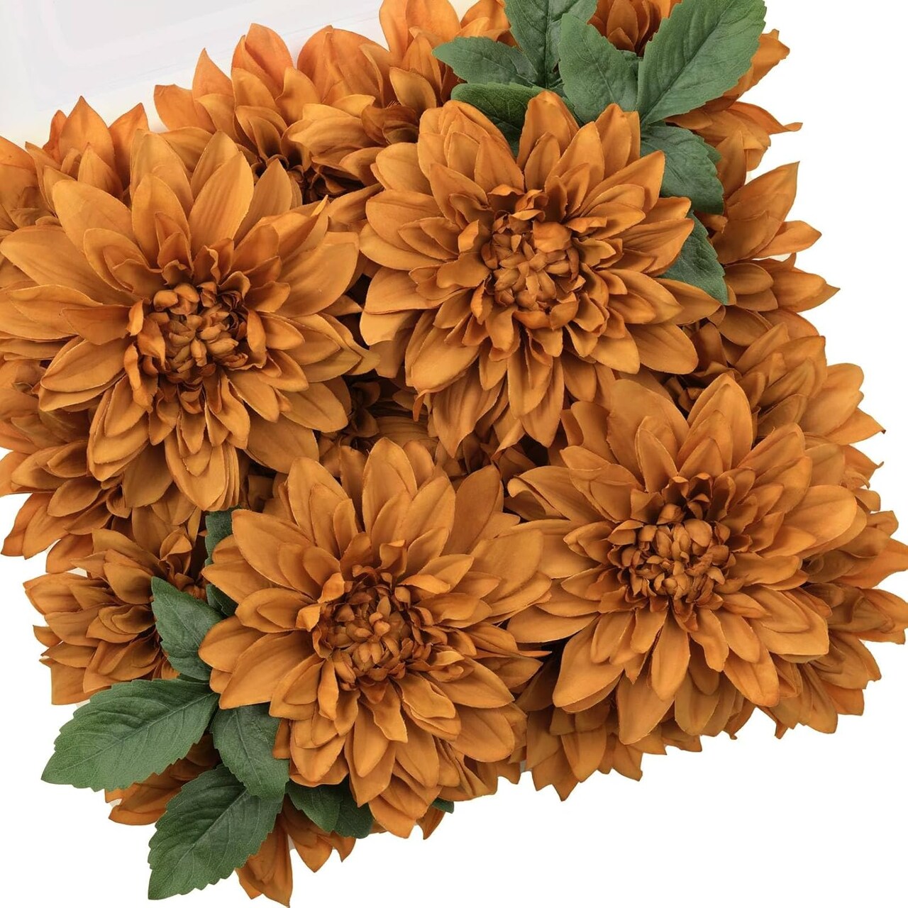 20PCS Artificial Silk Dahlia Flowers – Burnt Orange Faux Waterlily Dahlias with Stems for DIY Wedding Bouquets, Centerpieces, Baby Shower & Home Party Decor